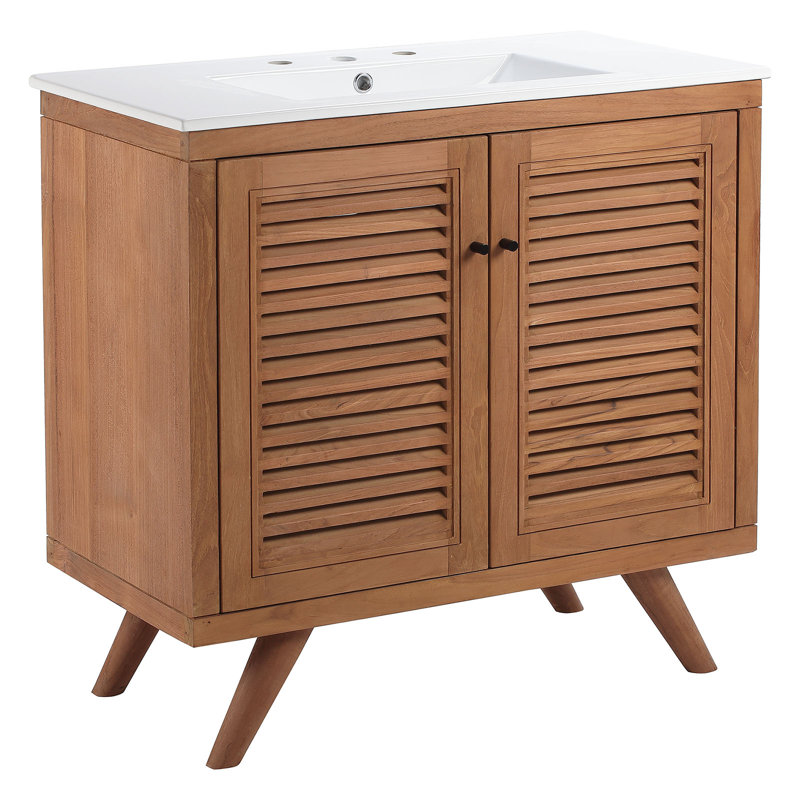 Natural Teak Wood 36" Bathroom Vanity with Ceramic Sink