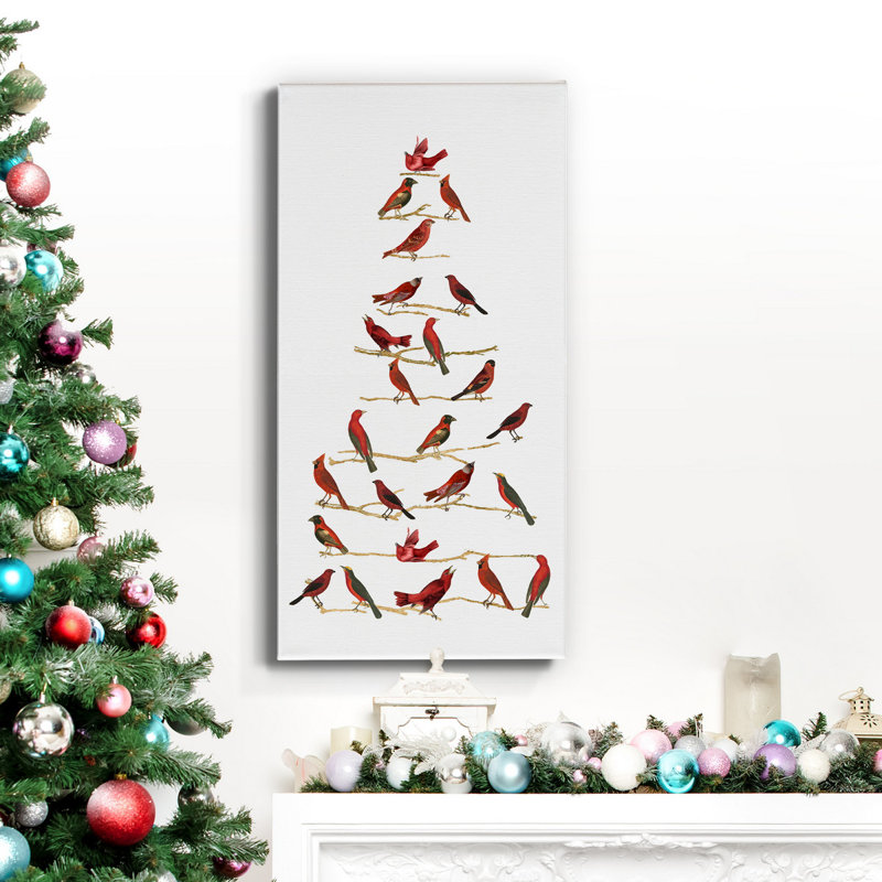 Red Bird Christmas Collection B, toile tendue avec châssis de qualité supérieure - prête à être accrochée