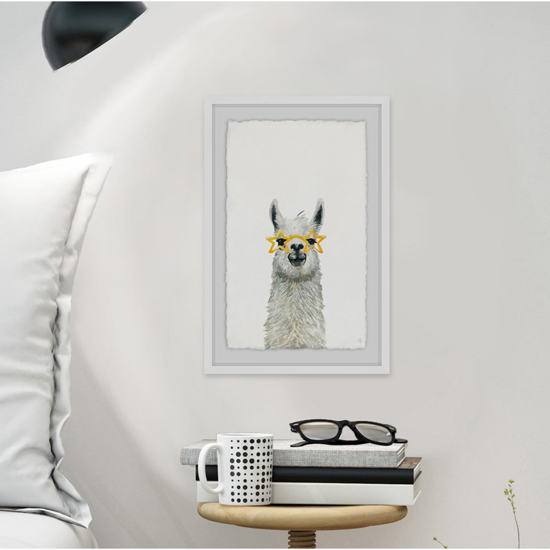 Perham «Yellow Star Llama», reproduction, H 24 po x l 16 po x P 1,5 po, Cadre blanc