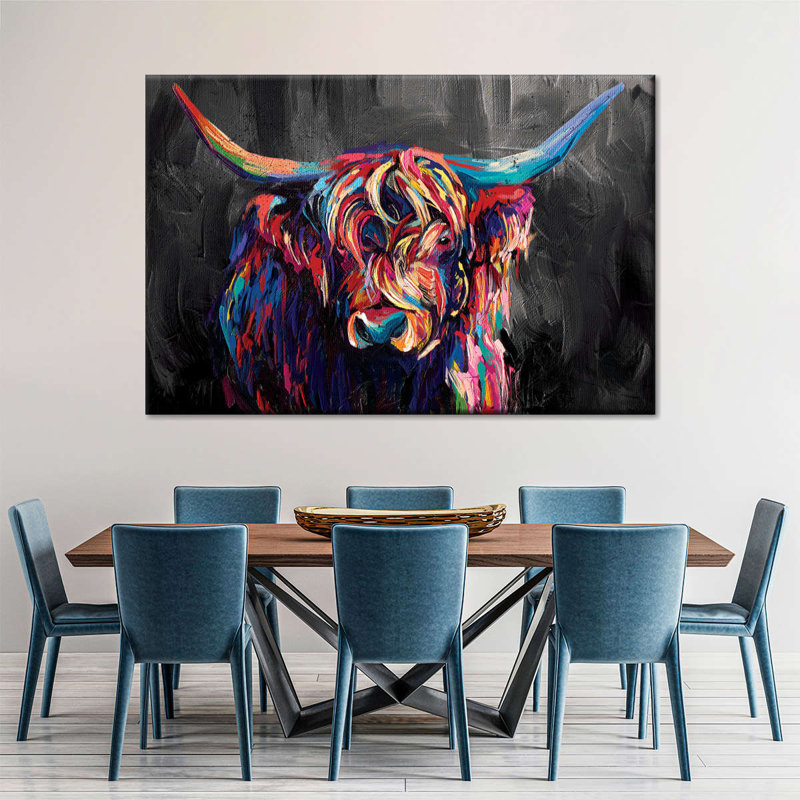 Highland Cow, reproduction acrylique sur toile, H 26 po x l 39 po x P 1,25 po