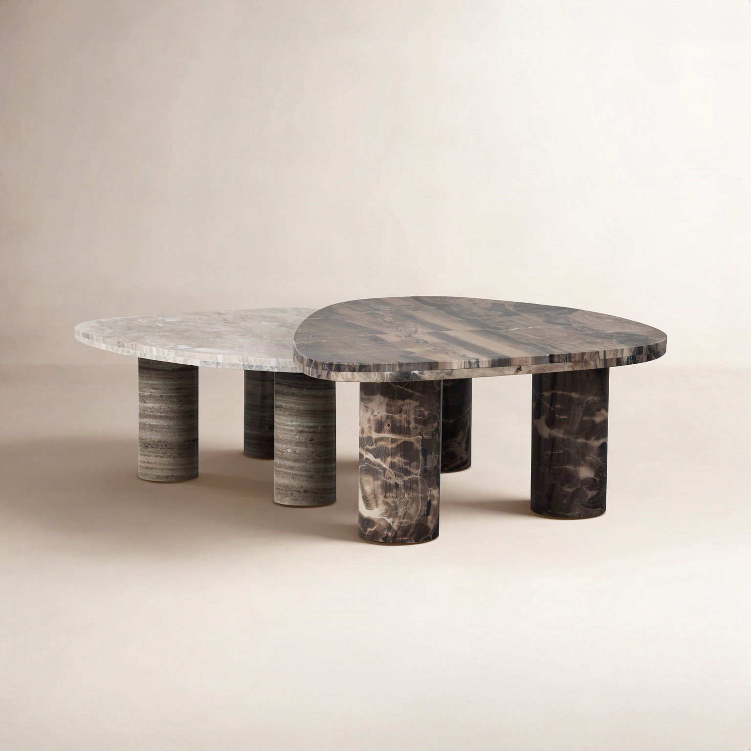 Katla 48" Genuine Marble Coffee Table Set, Antique White Marble/Rocky Brown Marble, Brown/White