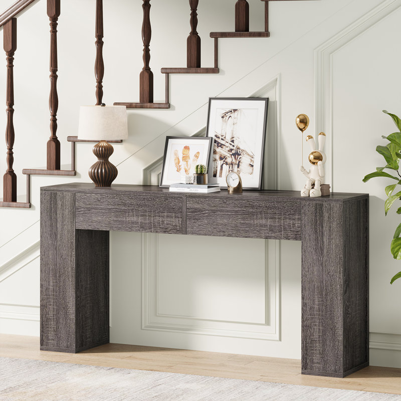 Console Diyanna 55,12 po avec 2 tiroirs et lumière DEL, Gris
