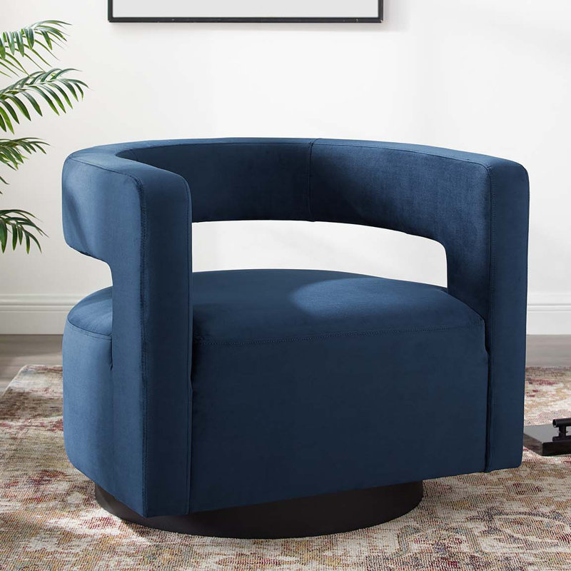 Modway Spin Cutaway Performance Velvet Swivel Armchair, Midnight Blue