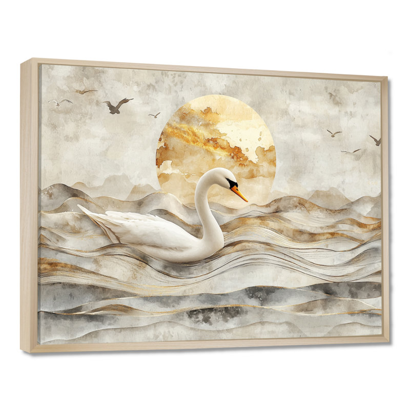 Dortly Sunset Swan Reflections of Elegance I - cygnes, art mural, H 34 po x l 44 po, Impression encadrée flottante