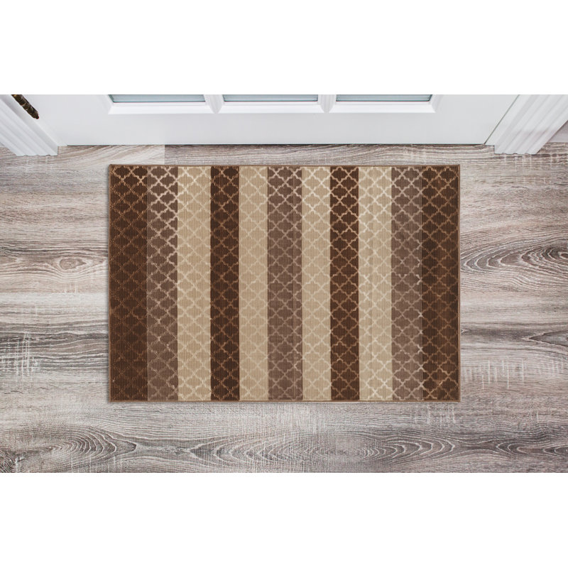 Rayures brunes/beiges Tapis décoratif, Rectangle 5 pi x 7 pi 6 po