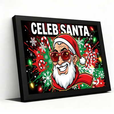 Tableau sur toile représentant un Père Noël célèbre avec des lunettes de soleil et des bâtons de Noël (lot de 1)