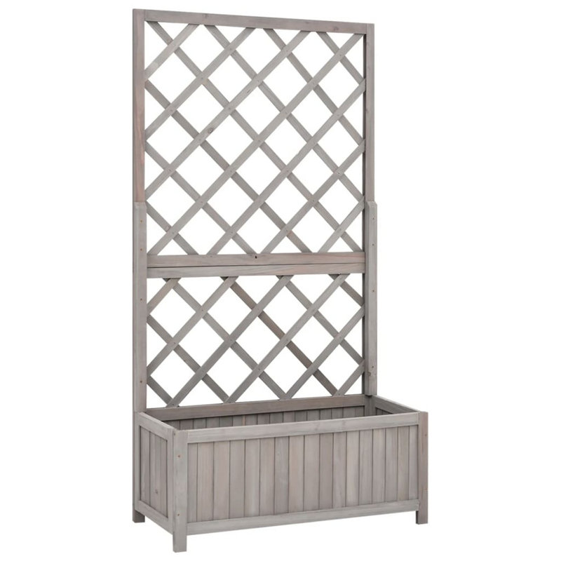 Planter Flower Box Trellis Raised Bed Outdoor Planter Solid Firwood, Gray