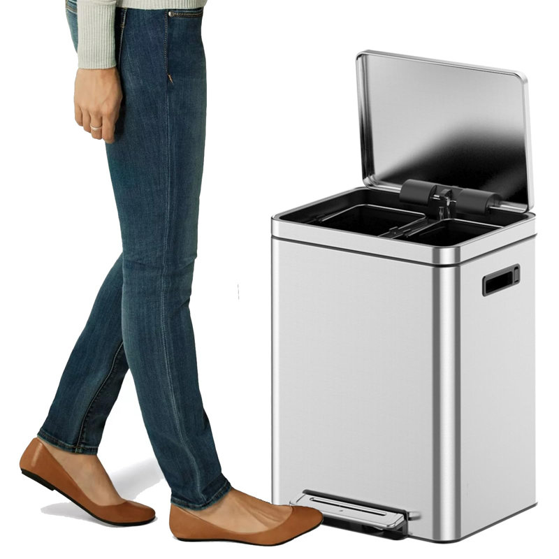 Poubelle de recyclage 7,9 gallons à double compartiment avec couvercle, poubelle de recyclage en acier inoxydable avec fermeture en douceur, pédale et seaux intérieurs pour la cuisine