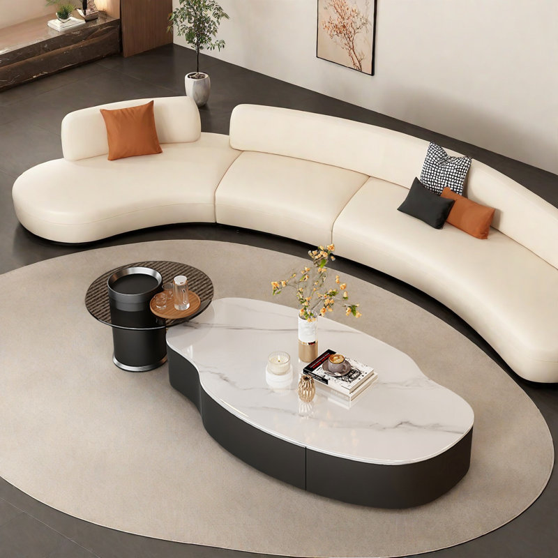 Modern Irregular Slate Coffee Table Set, 13" H x 47.2" L x 23.6" W, White, Black