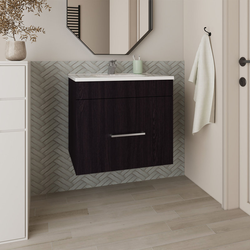 Meuble-lavabo de salle de bain avec lavabo, 1 tiroir, wengé noir, Noir