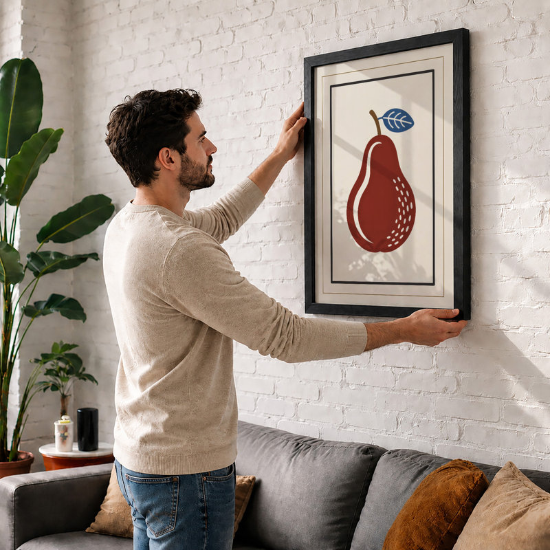 Burgundy Pear Study Mid-Century - Framed Print, A1 - 84.1 x 59.4 cm, White