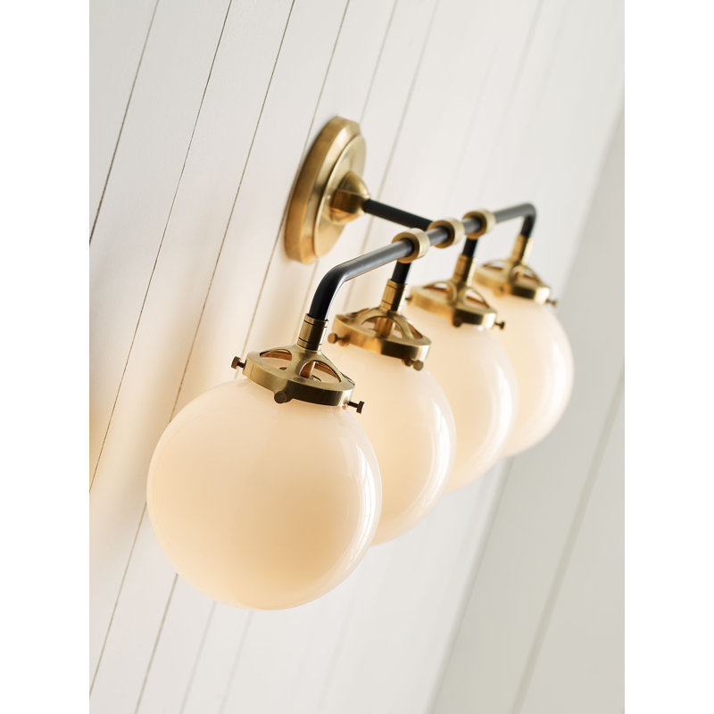 Ian K. Fowler Bistro Four Light Bath Sconce, Antique Brass/Black, White
