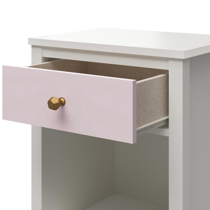 Oriane 50cm W Solid + Manufactured Wood Bedside Table, White/Pink