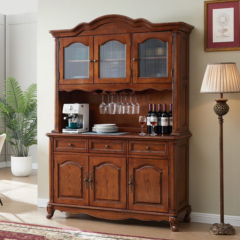 Armoire à vin en bois massif 51,18 ", présentoir en verre avec rangement en couches de grande capacité