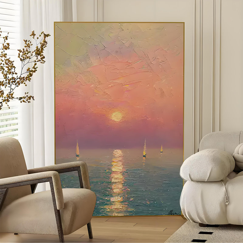 Paravent Sunrise Seascape, Bleu / jaune / rose / orange / mauve / or, H 70,87 po x l 39,37 po x P 1,57 po