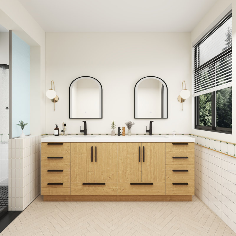 Carla Freestanding Bathroom Vanity with Double Sink, 83", Natural Oak