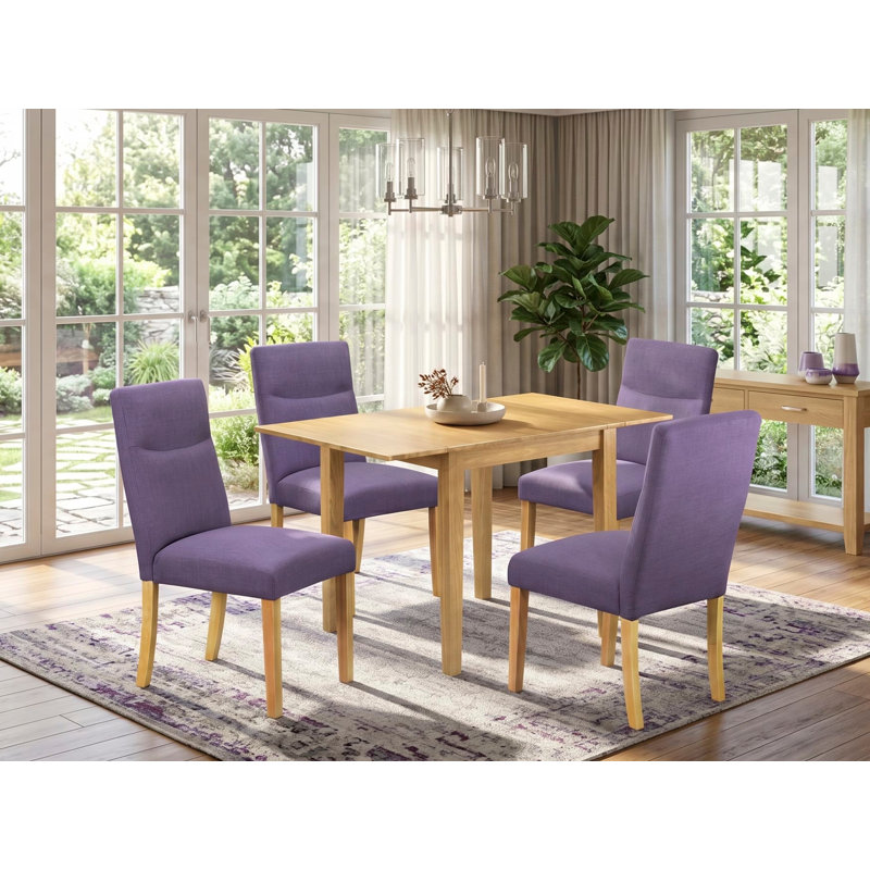 Solid Wood Top Dining Table Set, Natural Brown Oak, Dahlia, 5 Pieces: 1 Table, 4 Chairs
