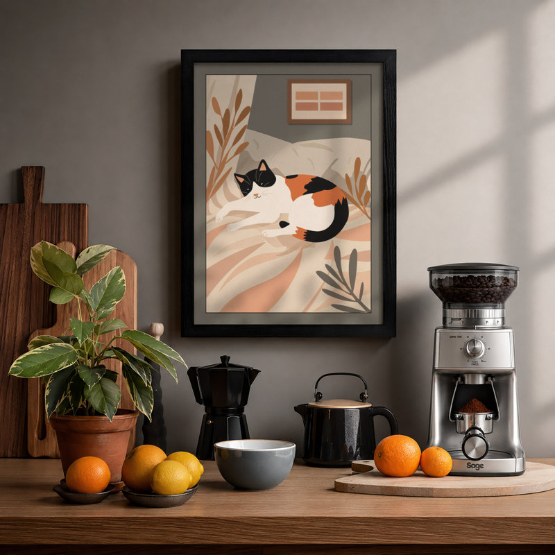 Resting Among Botanicals Boho - Framed Print, A2 - 59.4 x 42.0 cm, Black