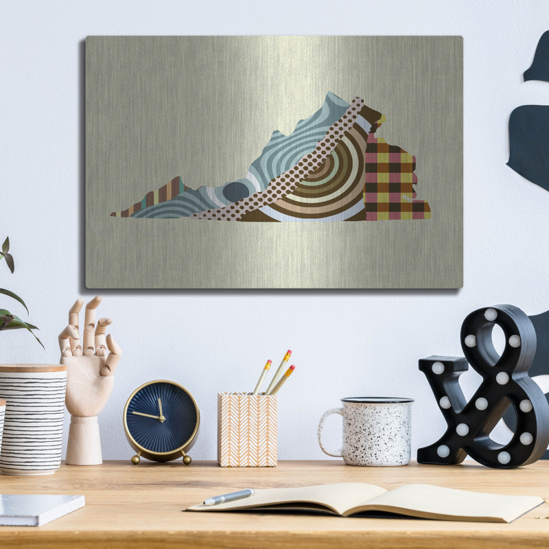 «Virginia State Map» par Lanre Adefioye, mur en métal, H 12 po x l 16 po