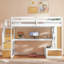 Full Size Loft Bed With Desk And Shelves, Two Built-In Drawers, Storage Staircase