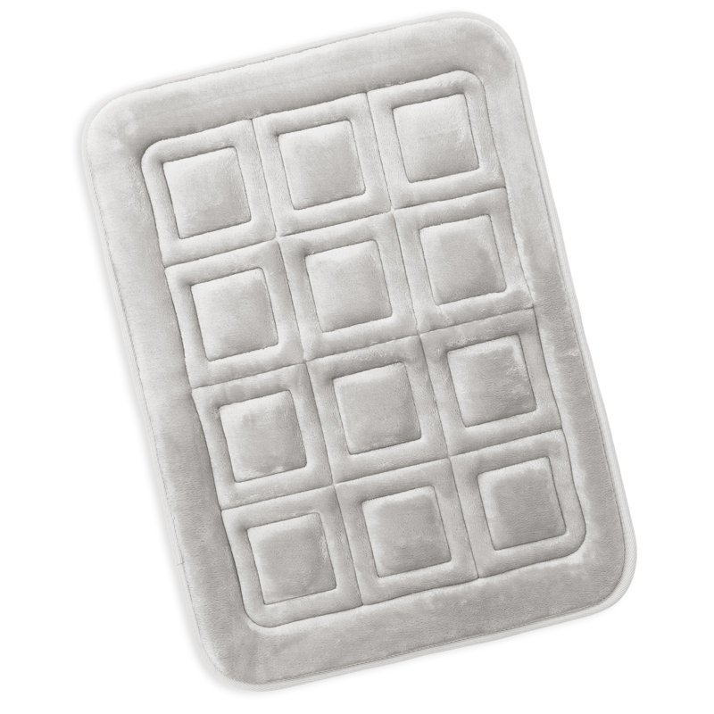 Ultra Soft Absorbent Memory Foam Waffled Bath Rug, 17" W x 24" L, Silver
