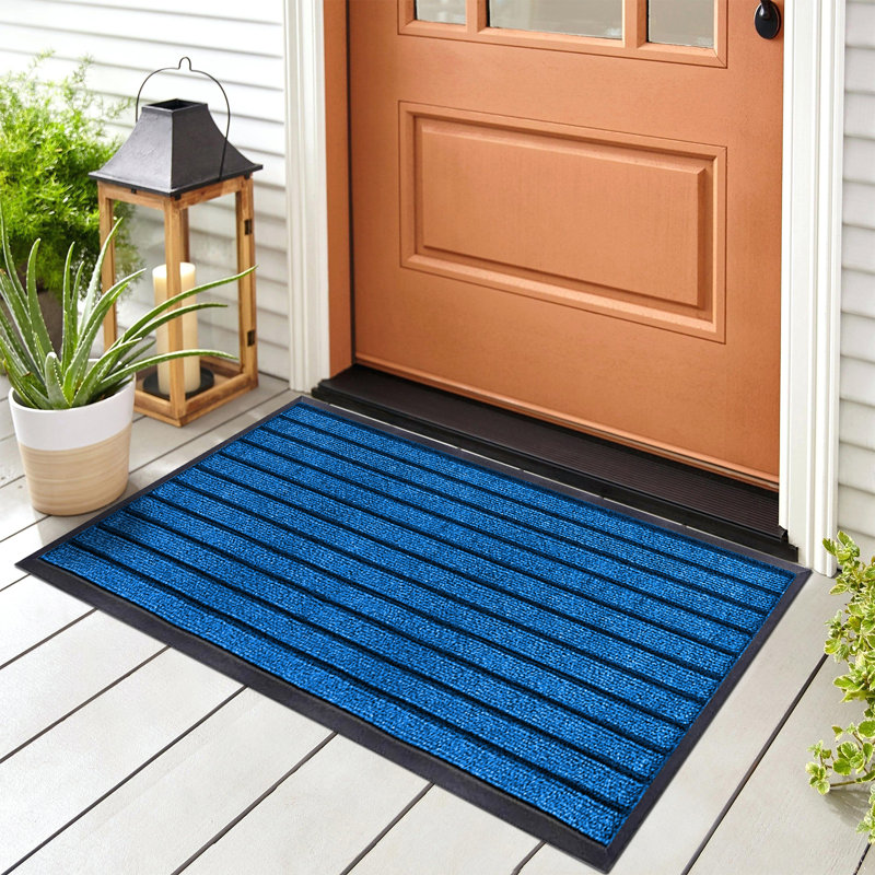 Non-Slip Heavy-Duty Indoor Outdoor PVC Rubber Door Mat, Blue, 40cm W x 60cm L