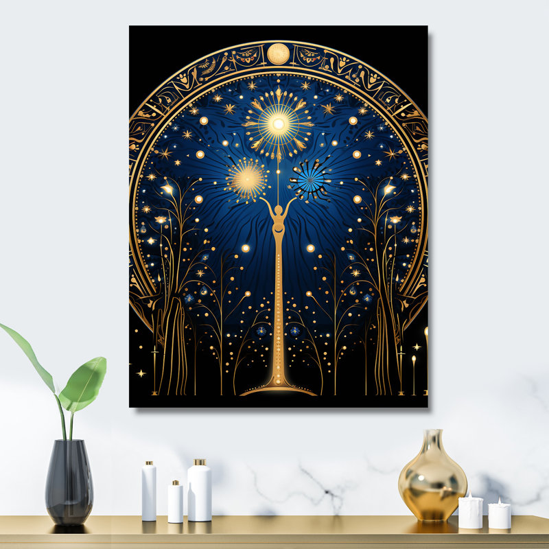 Bleu et or, portail astrologique en métal - Astrologie, art mural en métal, H 20 po x l 12 po x P 1 po