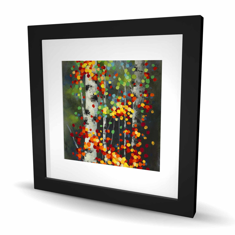 Bouleaux à feuilles colorées - imprimé contemporain vert, Noir, H 16 po x l 16 po