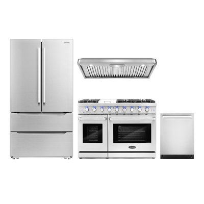4 Piece Kitchen Package with French Door Refrigerator & 36" Freestanding Gas Range