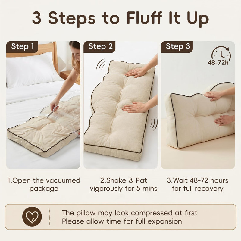 Coussin de tête de lit, 150 x 65 x 10 cm, soutien de la nuque et des épaules, coussin de lecture en forme de coin, beige