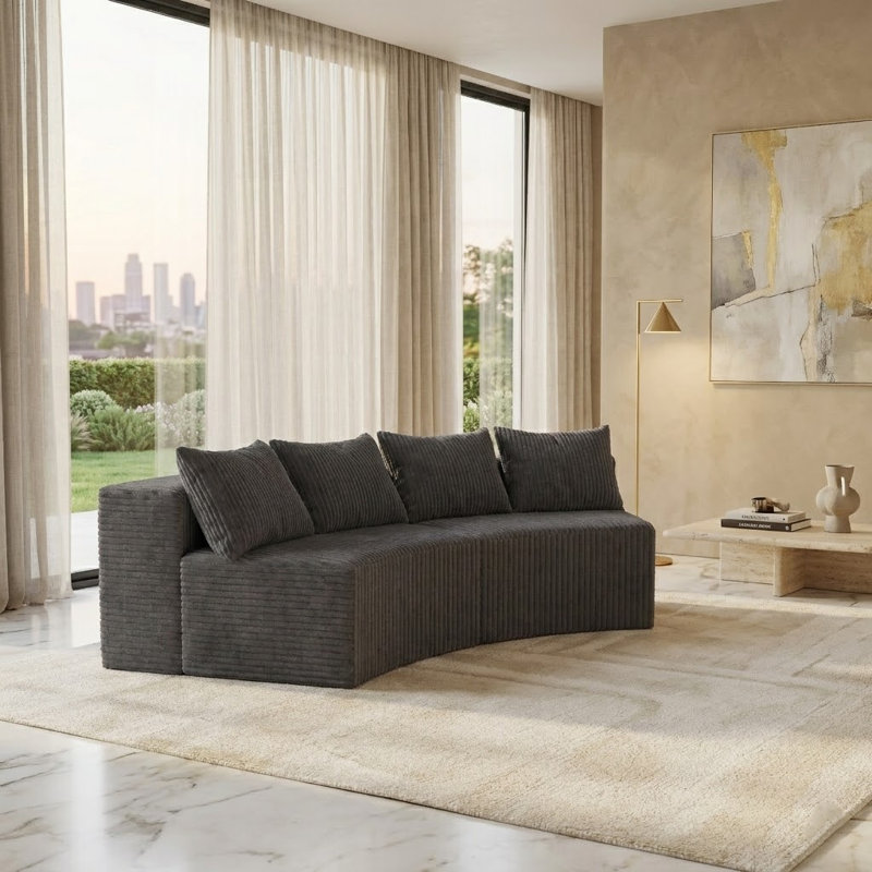 Canapé modulaire courbé Corduroy, 2 sièges, Gris