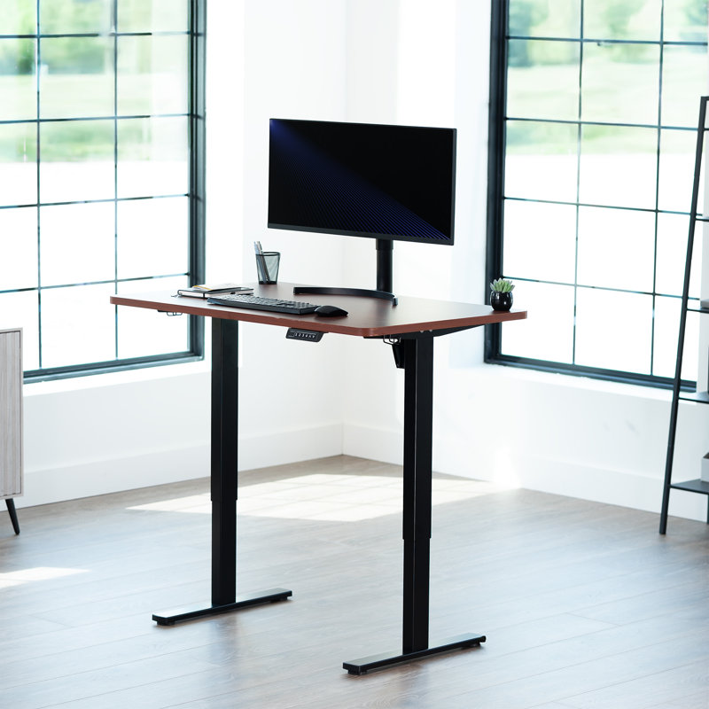 VIVO Single Motor Electric Desk with Push Button Memory Controller, 48.5" H x 48" W x 30" D, Dark Walnut/Black