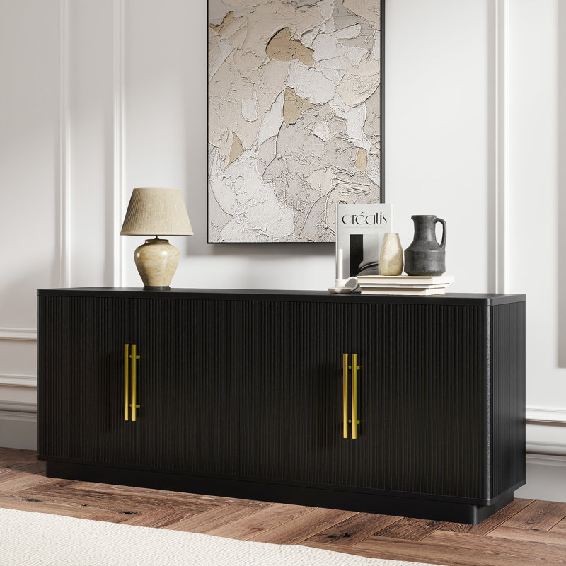  TV Stand For Tvs Up To 80 Inches, Media Console With 4 Fluted Doors, 70" Entertainment Center With Ample Storage For Living Room