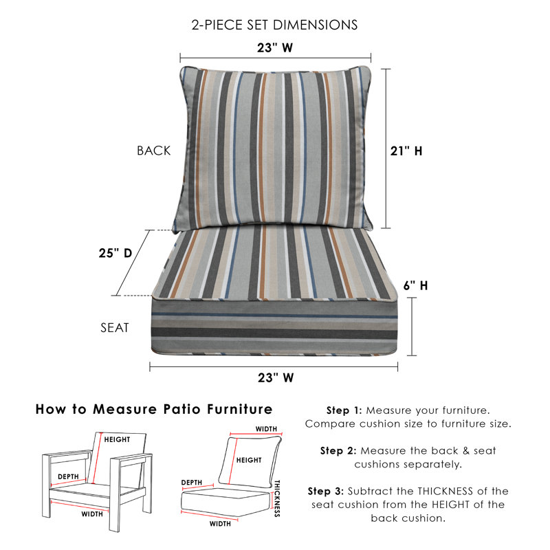 Outdoor Deep Seating Cushion Set – Comfortable, Durable, Weather-Resistant Design - Basics by Wayfair™, Ash Grey Striped