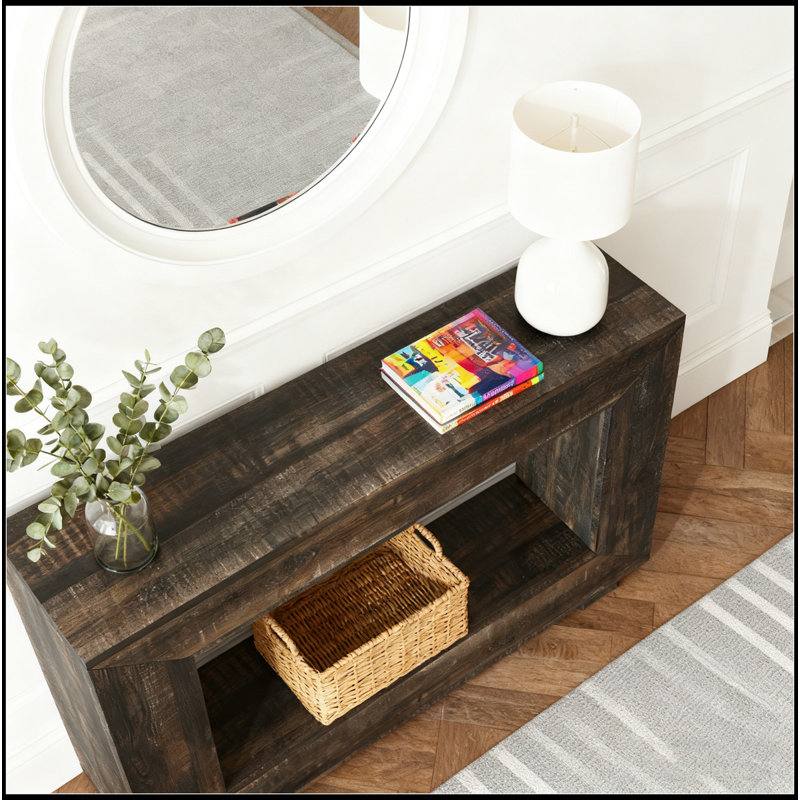 47” Farmhouse Console Table With Storage – Narrow Rustic Entryway Table With Open Shelf, Black