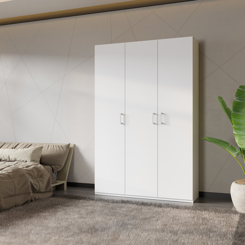 Modern hinged door wardrobe, 2-doors, space-saving, engineered wood, white, 210.5cm H x 133.2cm W x 42cm D