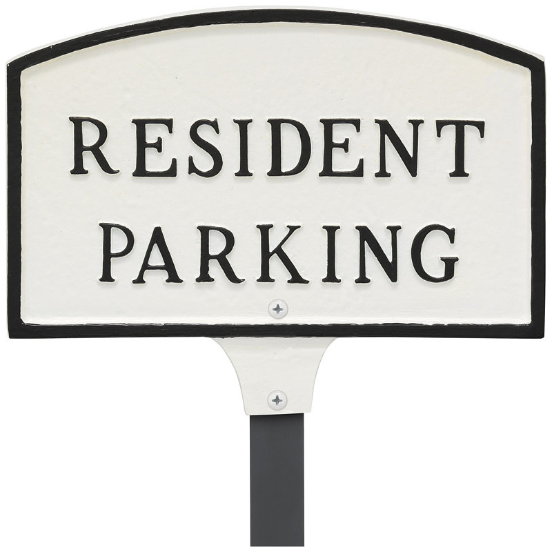 Enseigne lumineuse 5,5 po x 9 po avec plaque de jardin résidente et piquet - blanc / noir, Blanc/Noir