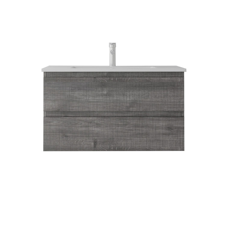 Meuble-lavabo flottant 36 po avec lavabo, porte à fermeture en douceur, lavabo en céramique, contreplaqué 36 po, Grey