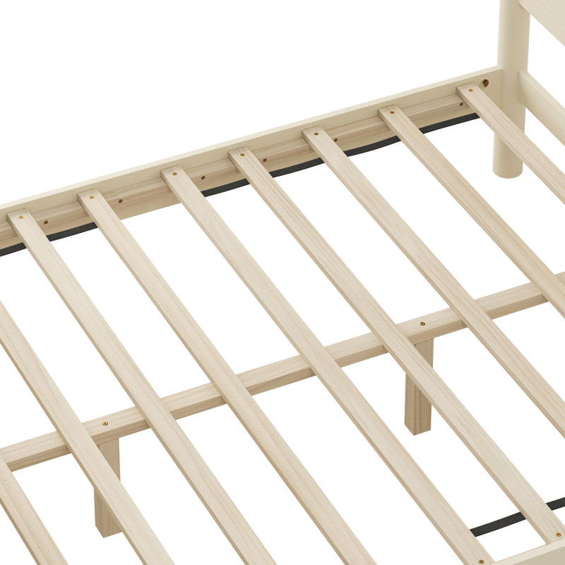 Structure de lit plateforme grand lit en bois avec tête de lit et support en lattes de bois, beige, Beige / Naturel, Grand