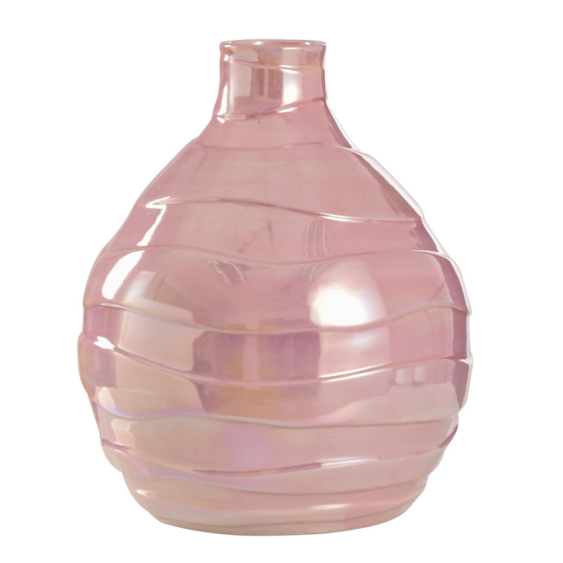 Norman Wyatt Home - 13" Ceramic Vase, Pearlescent Pink