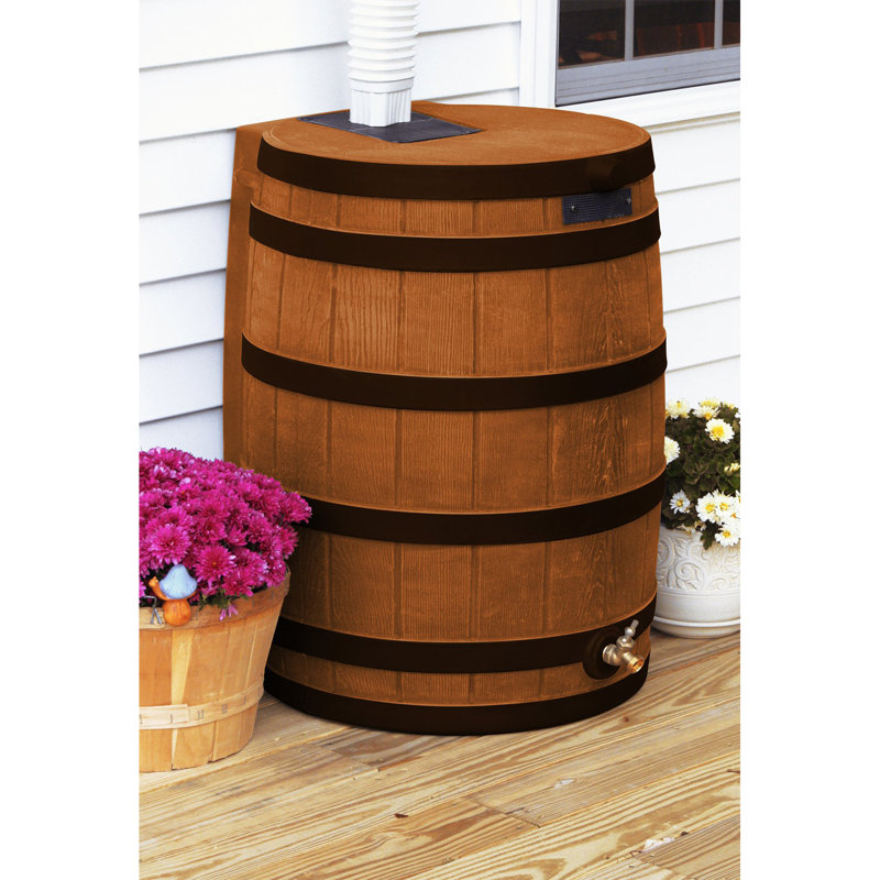 Tonneau de pluie de style whisky avec débordement et robinet Good Ideas, H 28,25 po x l 22 po x P 21,5 po, Terre cuite/noir
