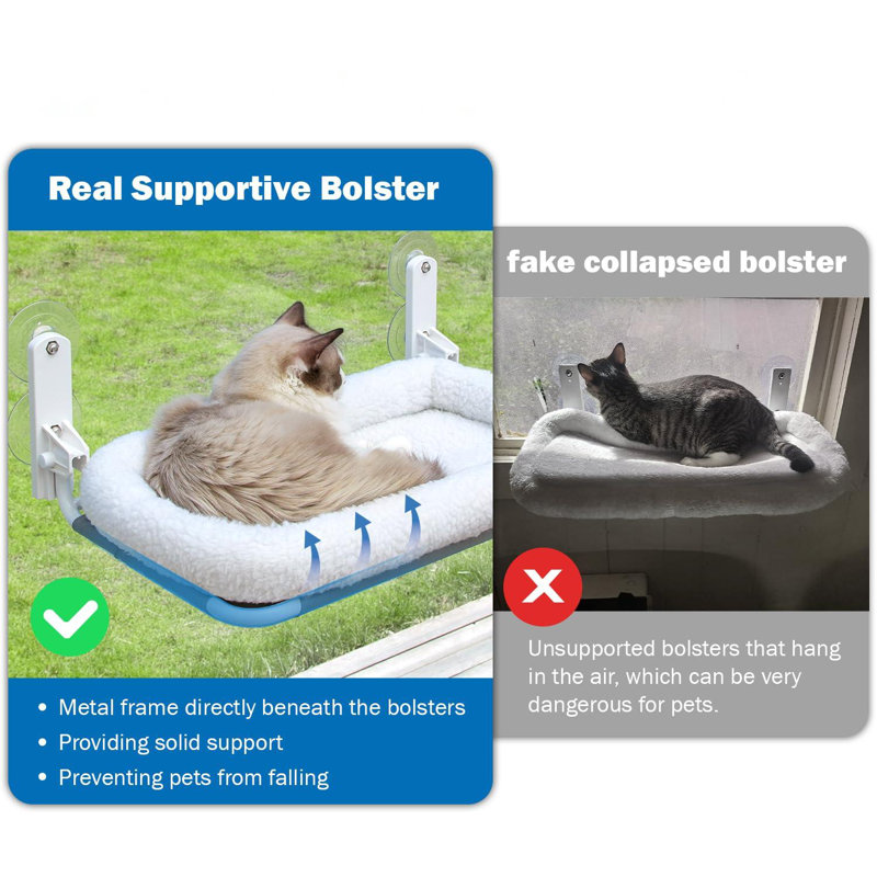 Large White Plush Cat Window Hammock with Metal Frame