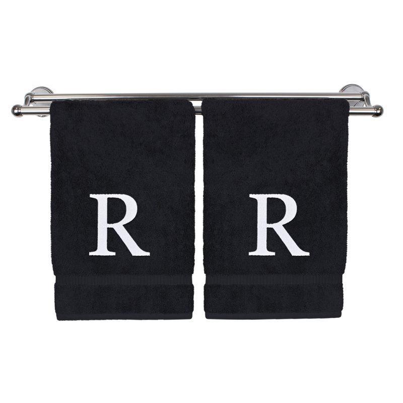 Essuie-mains monogrammés - ensemble de 2 - lettre bloc, Noir / blanc, R
