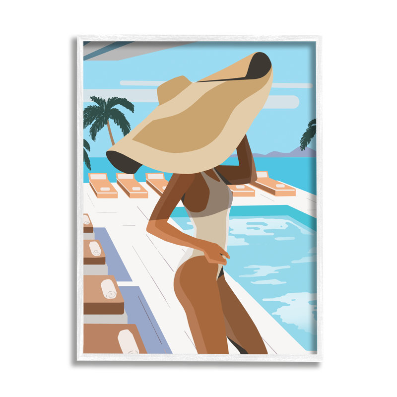 Poolside Fashion - impression, H 30 po x l 24 po, Giclée encadrée blanc bord de mer