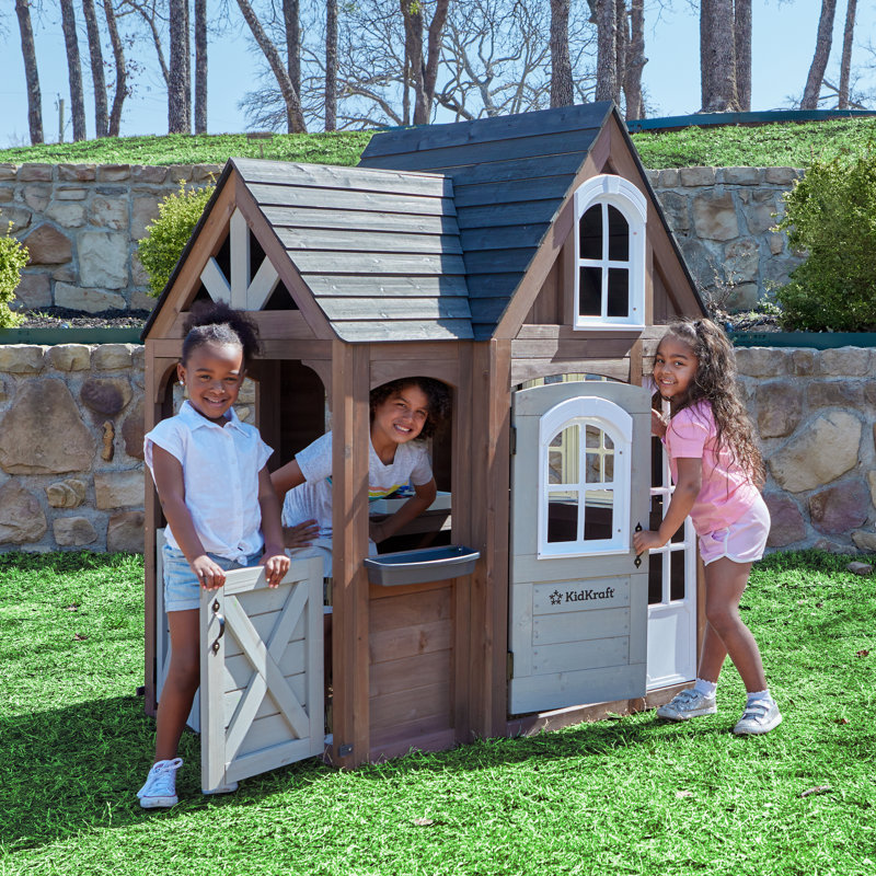 Timberwood Wooden Outdoor Playhouse With Kitchen And Barn Doors