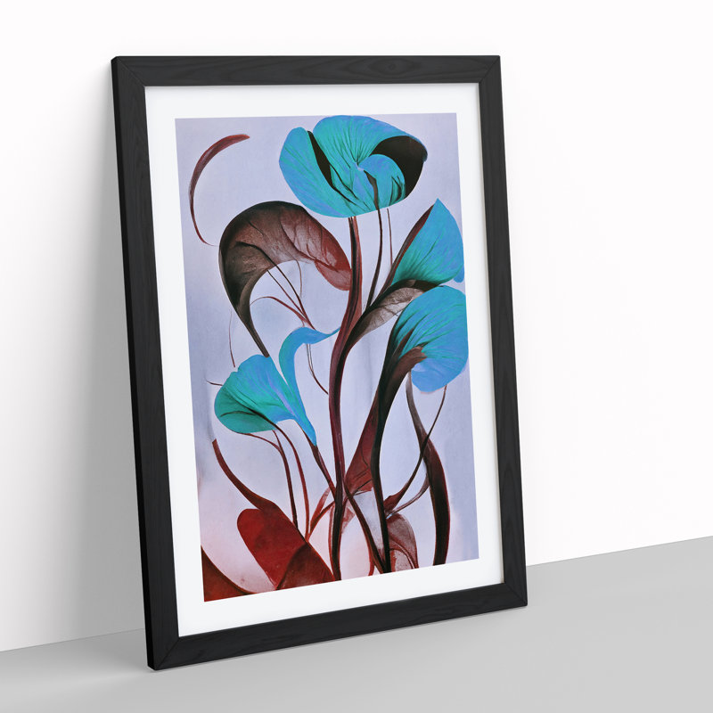 Colourful Abstract Flowers No.4 - Single Picture Frame Painting, Black, 64cm H x 46cm W x 2cm D