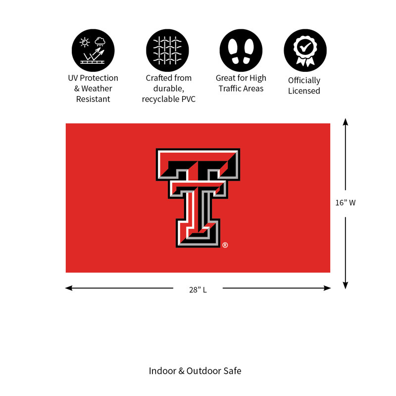 Tapis polychrome en PVC, 16 po x 28 po, Texas Tech University