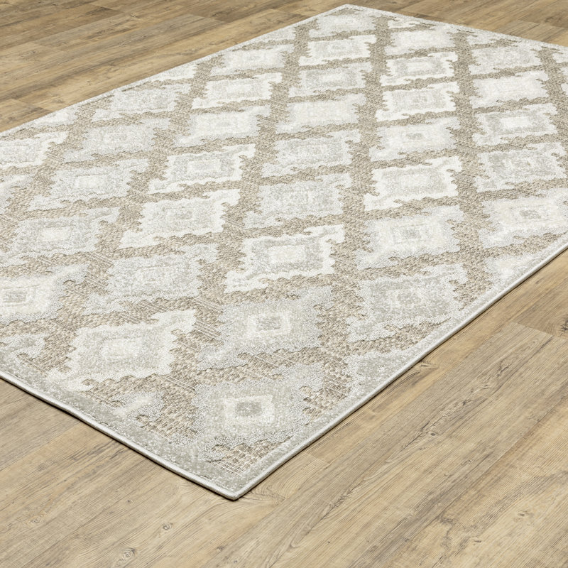 Tapis beige / gris Krishi Global Medallions, Rectangle 5 pi 3 po x 7 pi 6 po