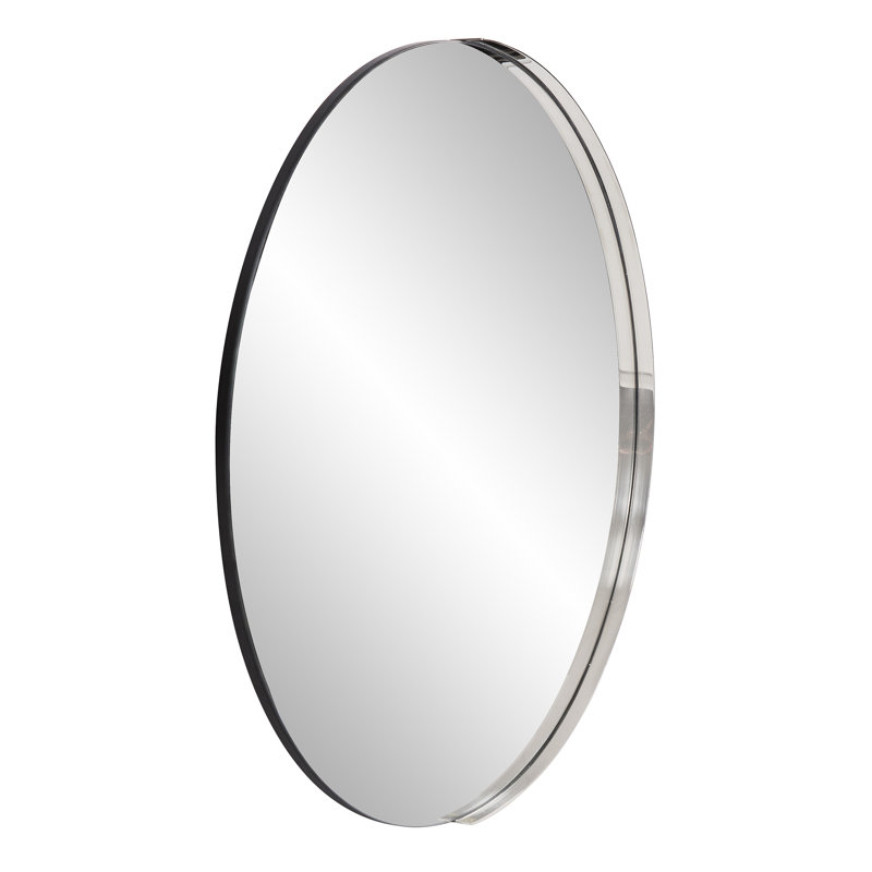 Ames Round Stainless Steel Beveled Mirror, Silver
