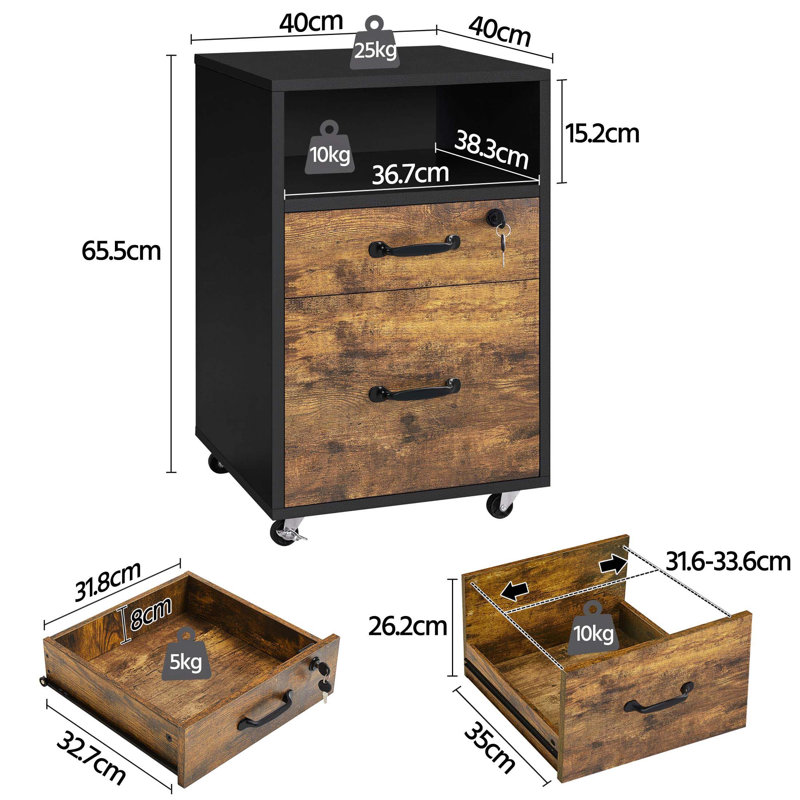 Danby 40cm Wide 2 -Drawer File Cabinet, Black/Brown